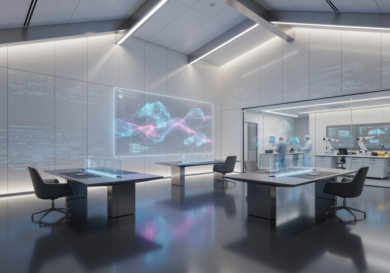 Futuristic modern office space reflecting tech development